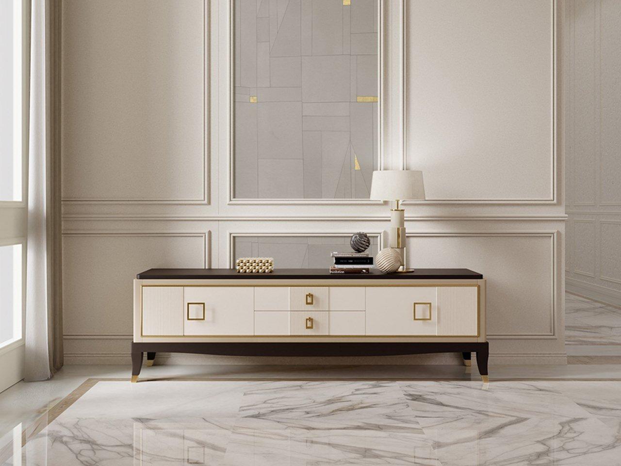 Low wooden TV cabinet with drawers and hinged doors | Pr.216 by Stella del Mobile