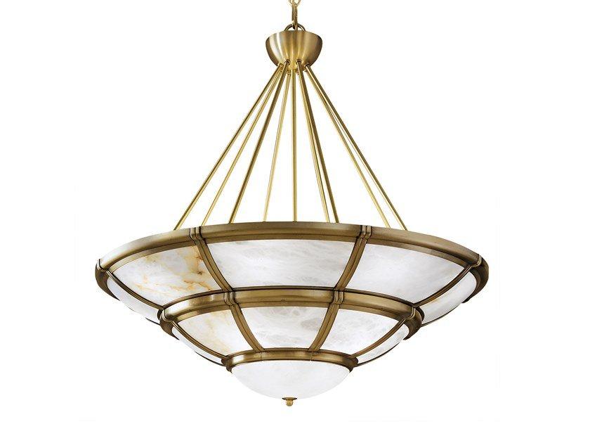 Antique Brass chandelier with opal glass | Lorenzo 1998/14 by Possoni Illuminazione