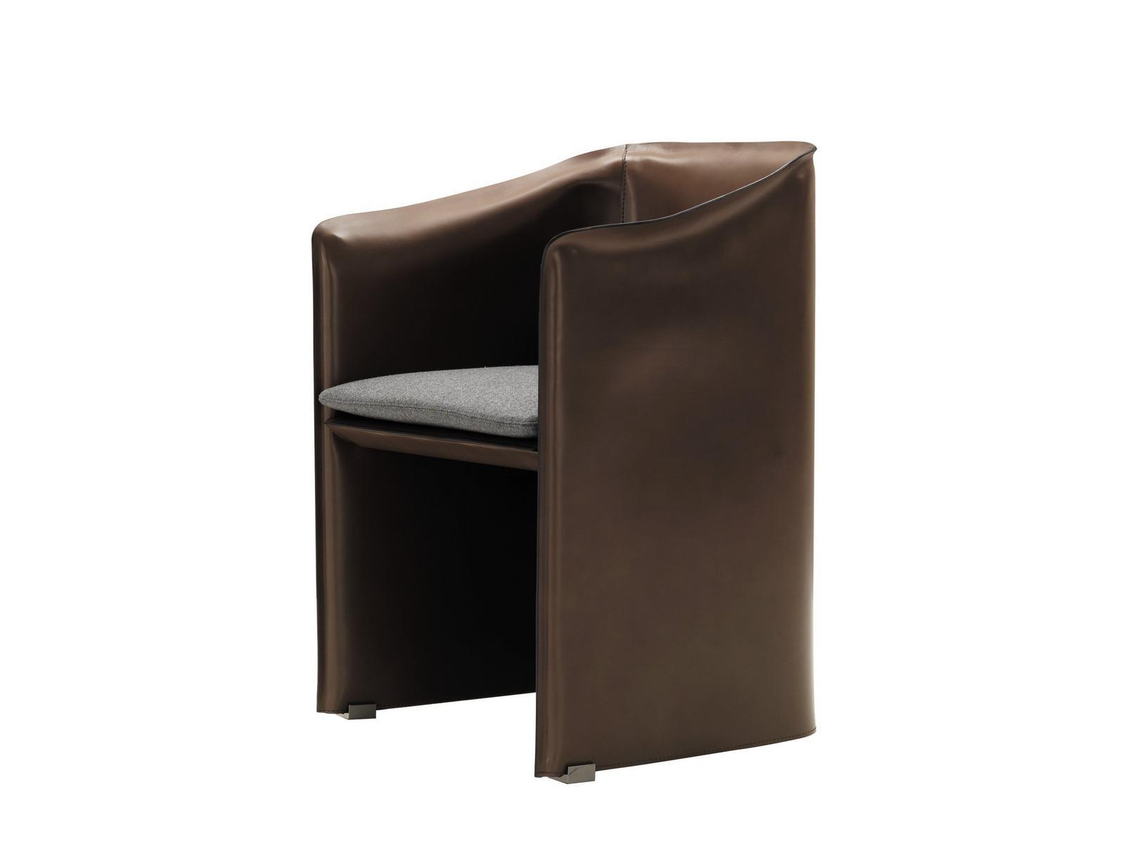 Upholstered tanned leather chair with armrests | Case by Minotti