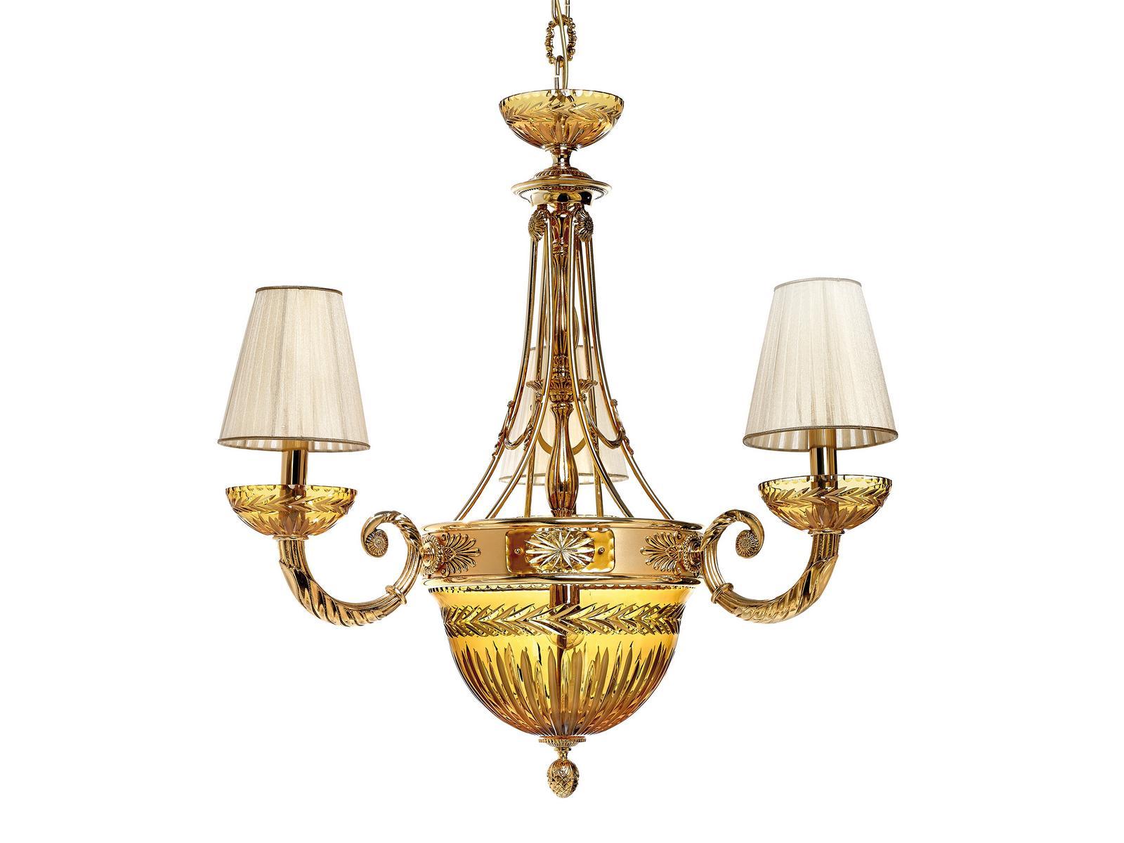 Shaded gold plated pendant with amber crystal and shades | Amber 431/3+5 by Possoni Illuminazione