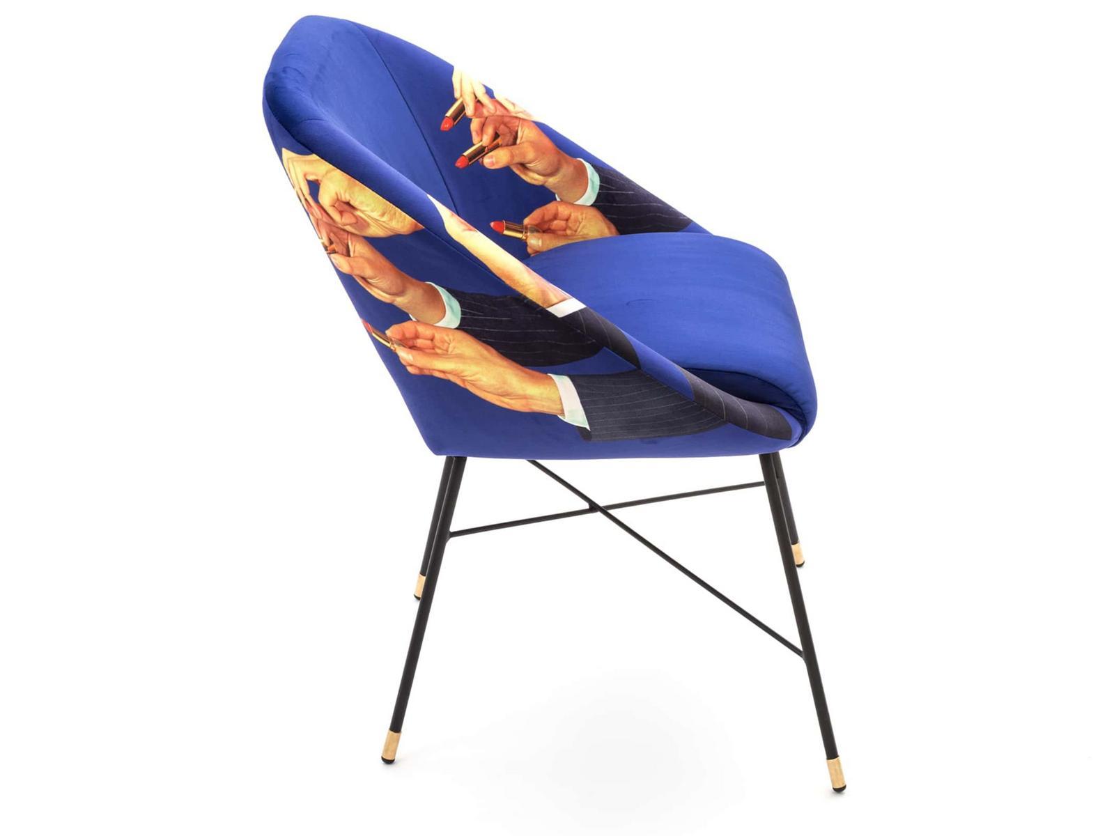 Upholstered fabric chair with armrests | Lipsticks by Seletti