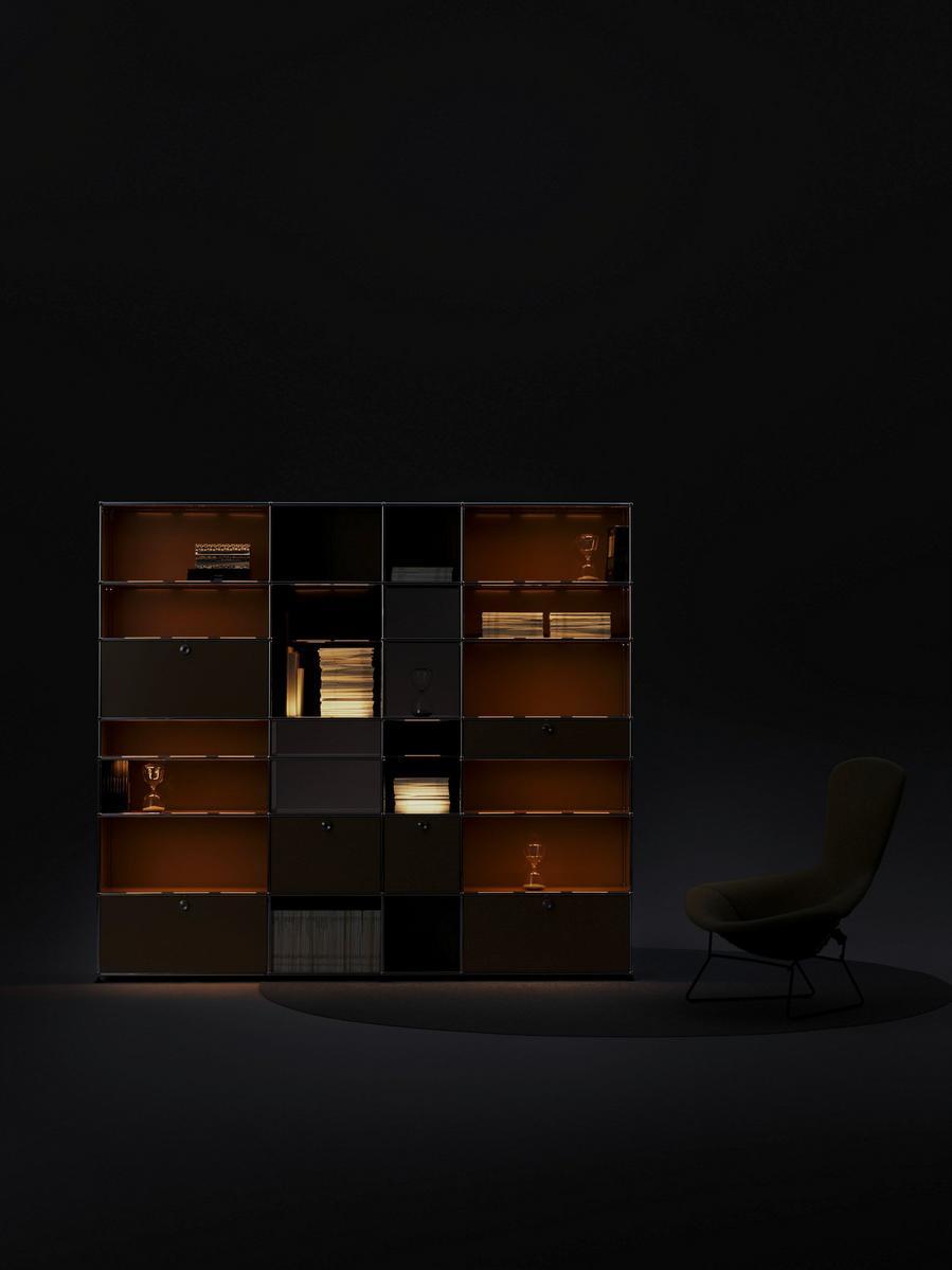Modular shelving unit with built-in lights | Haller E by USM