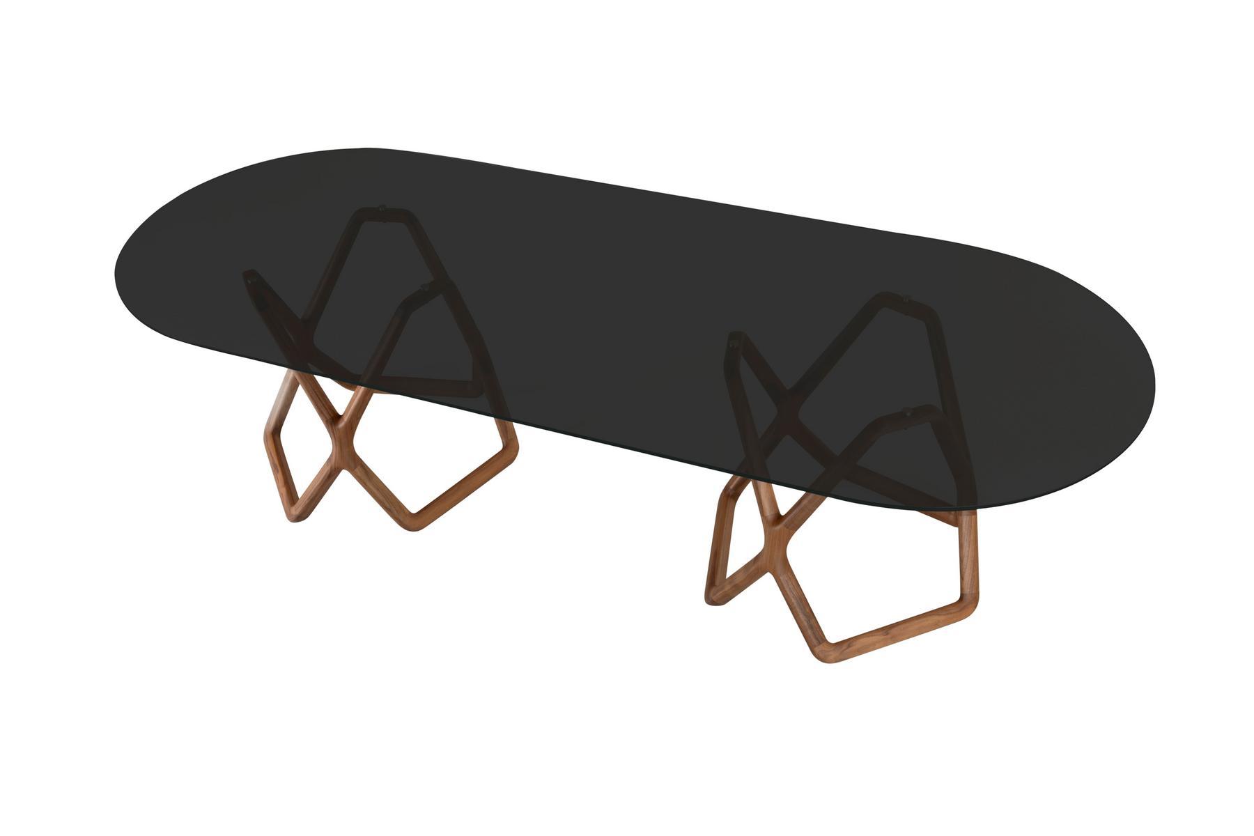 Oval glass table and walnut base | Big York by Tonin Casa