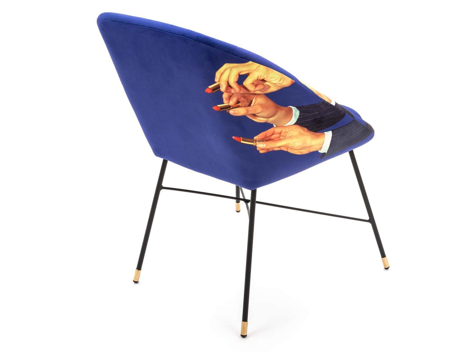 Upholstered fabric chair with armrests | Lipsticks by Seletti
