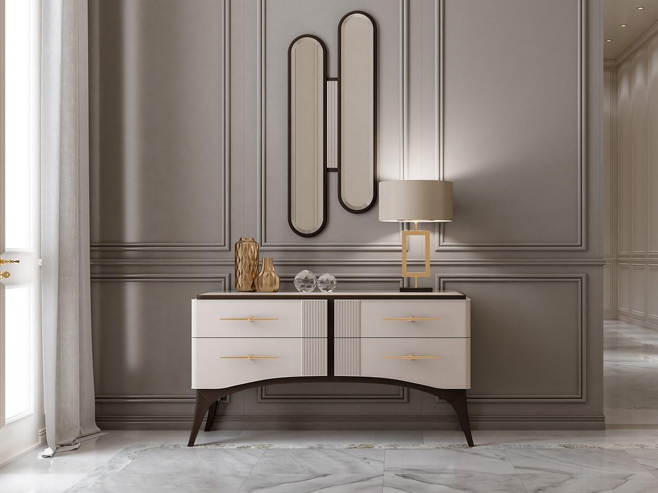 Wooden chest of drawers with colored glass top | Pr.109 by Stella del Mobile