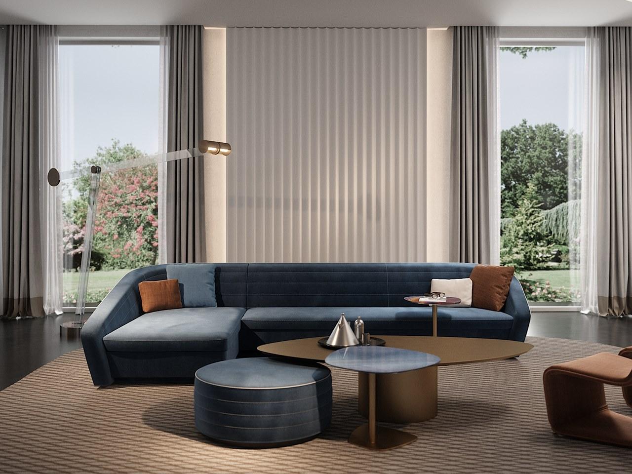 Fabric sofa with chaise longue | Granturismo by Reflex