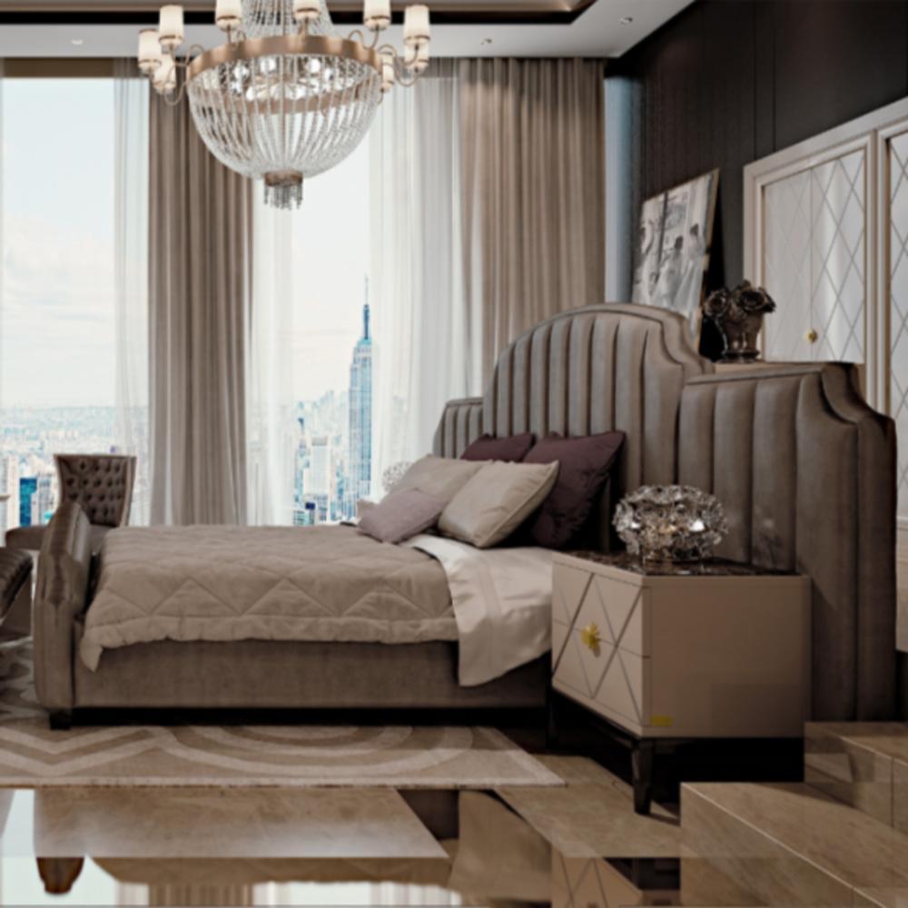 Fabric bed with high headboard | Sidney by Cavio