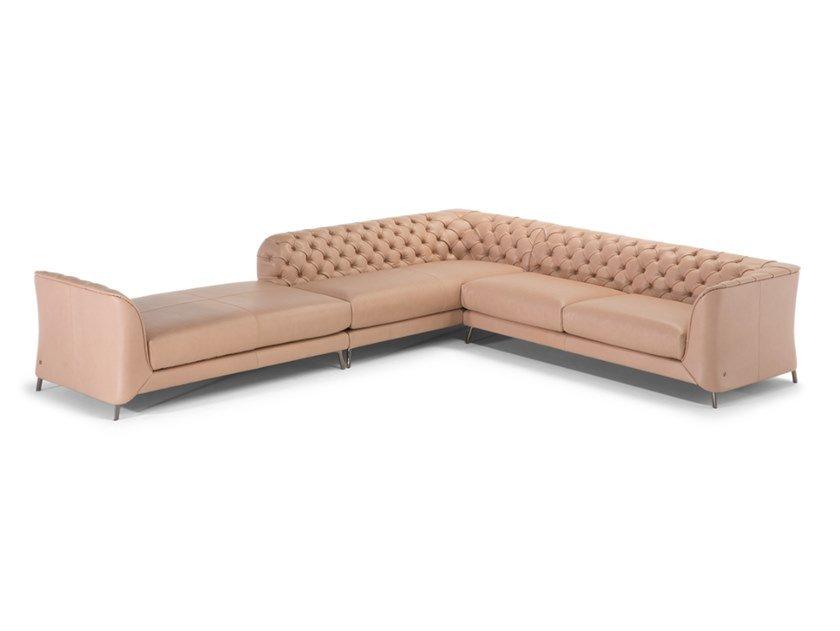 Corner tufted leather sofa | La Scala by Natuzzi Italia