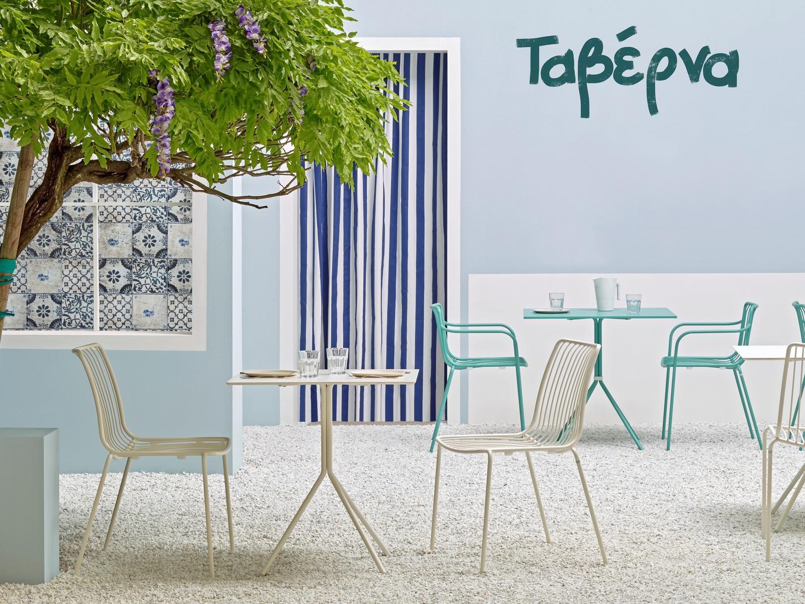 Folding round steel garden table | Nolita 5453t by Pedrali