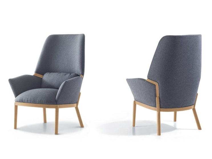 Upholstered high-back fabric armchair with armrests | Serena by Arflex