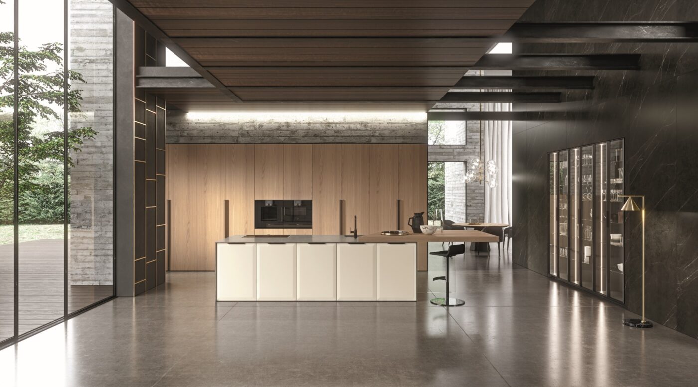 Veneer kitchen with handles Aster Cucine Brera Academy
