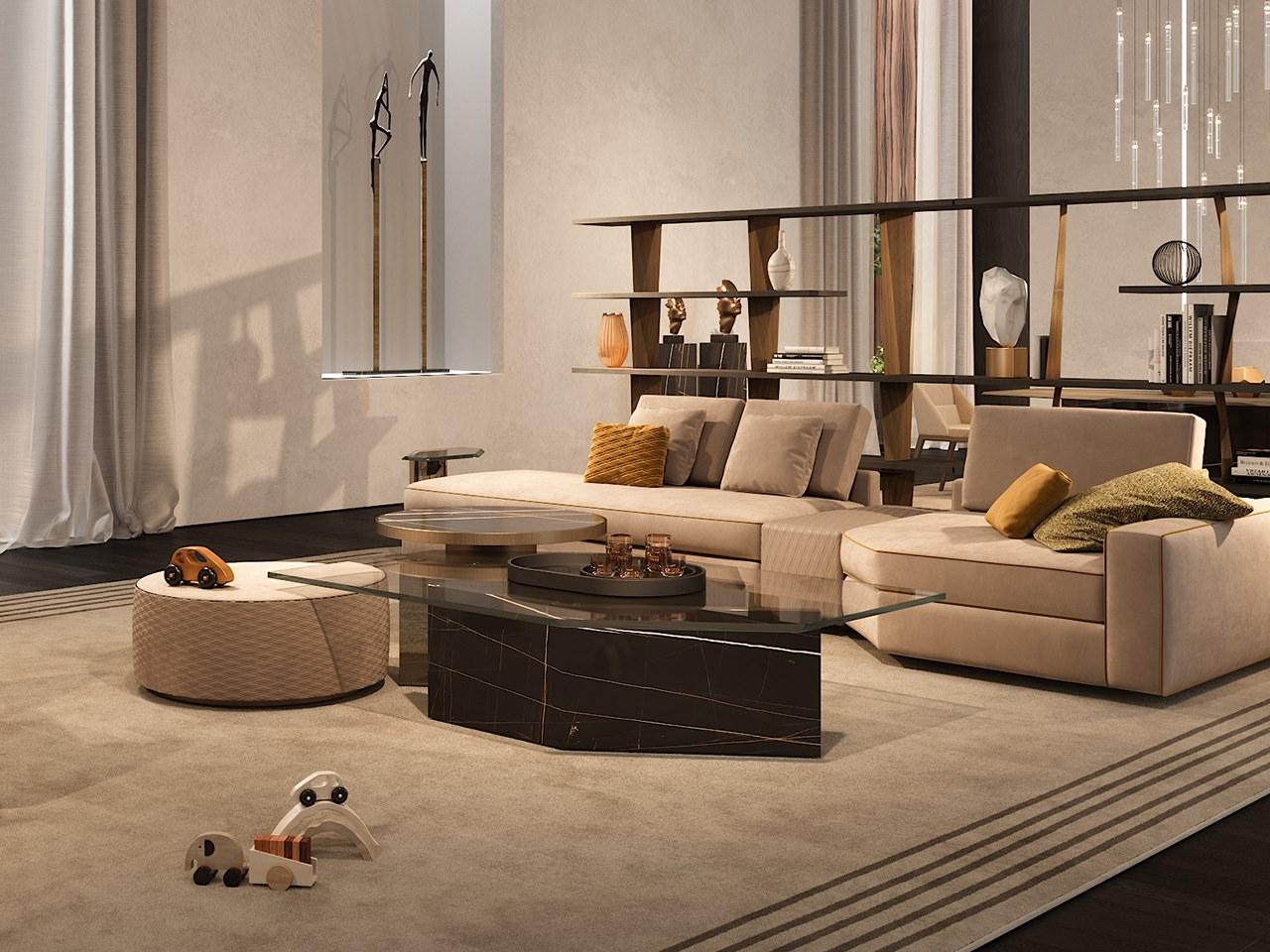 Hexagonal glass side table | Cubitum 40 by Reflex