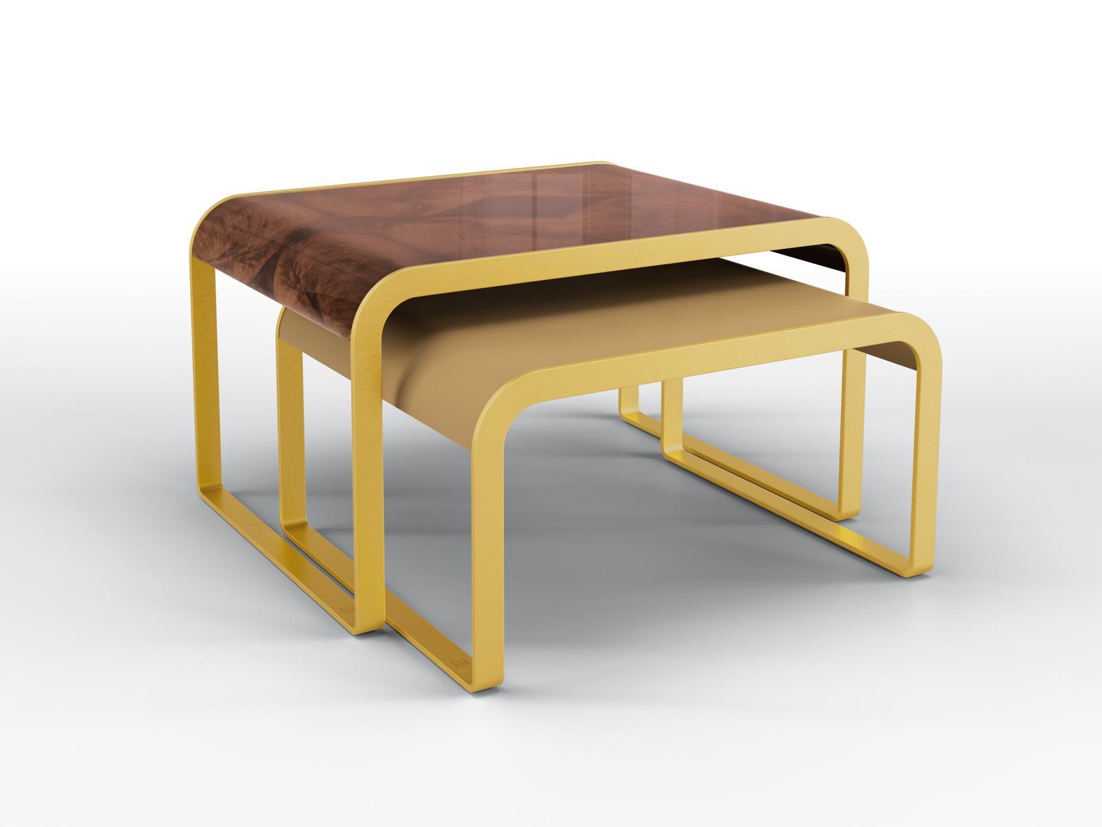 Metal side table with walnut top and leather top | Dea Twin Set by Bruno Zampa