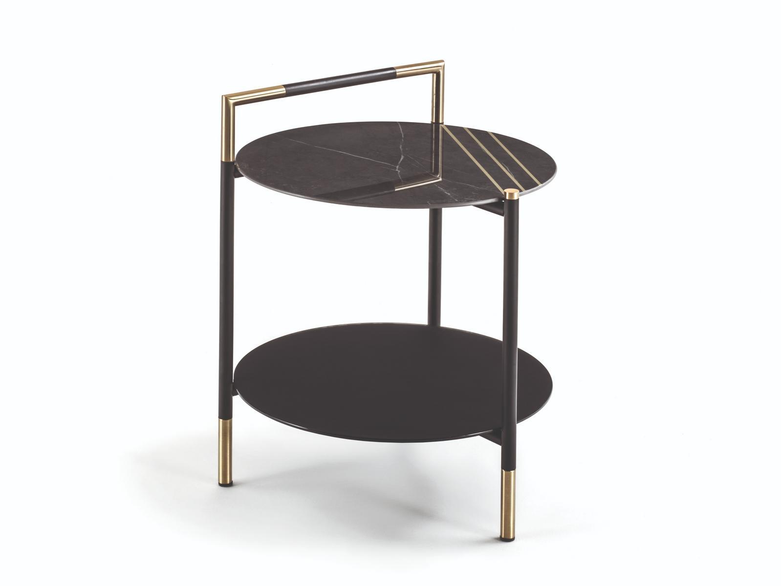 Round high side table with integrated magazine rack | Kevin by Frigerio