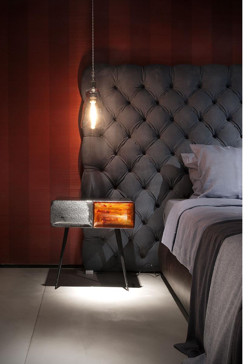 Leather double bed with tufted headboard |  by Baxter