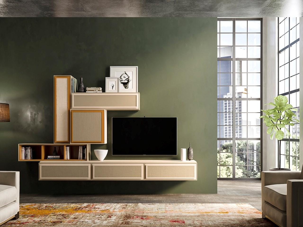 Sectional wooden TV wall system | Pr.864.5 by Stella del Mobile