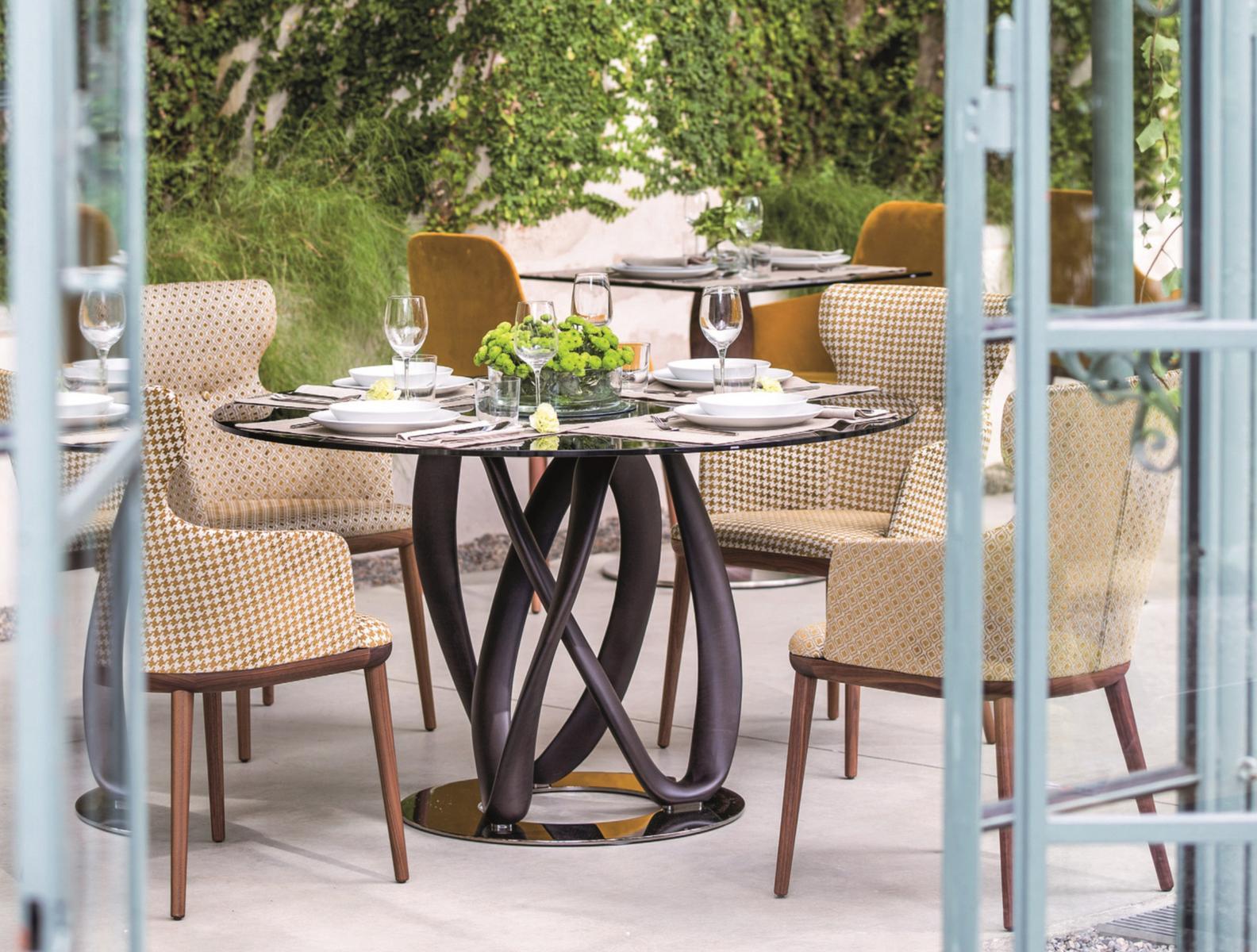 Round solid wood table and crystal top | Infinity by Porada