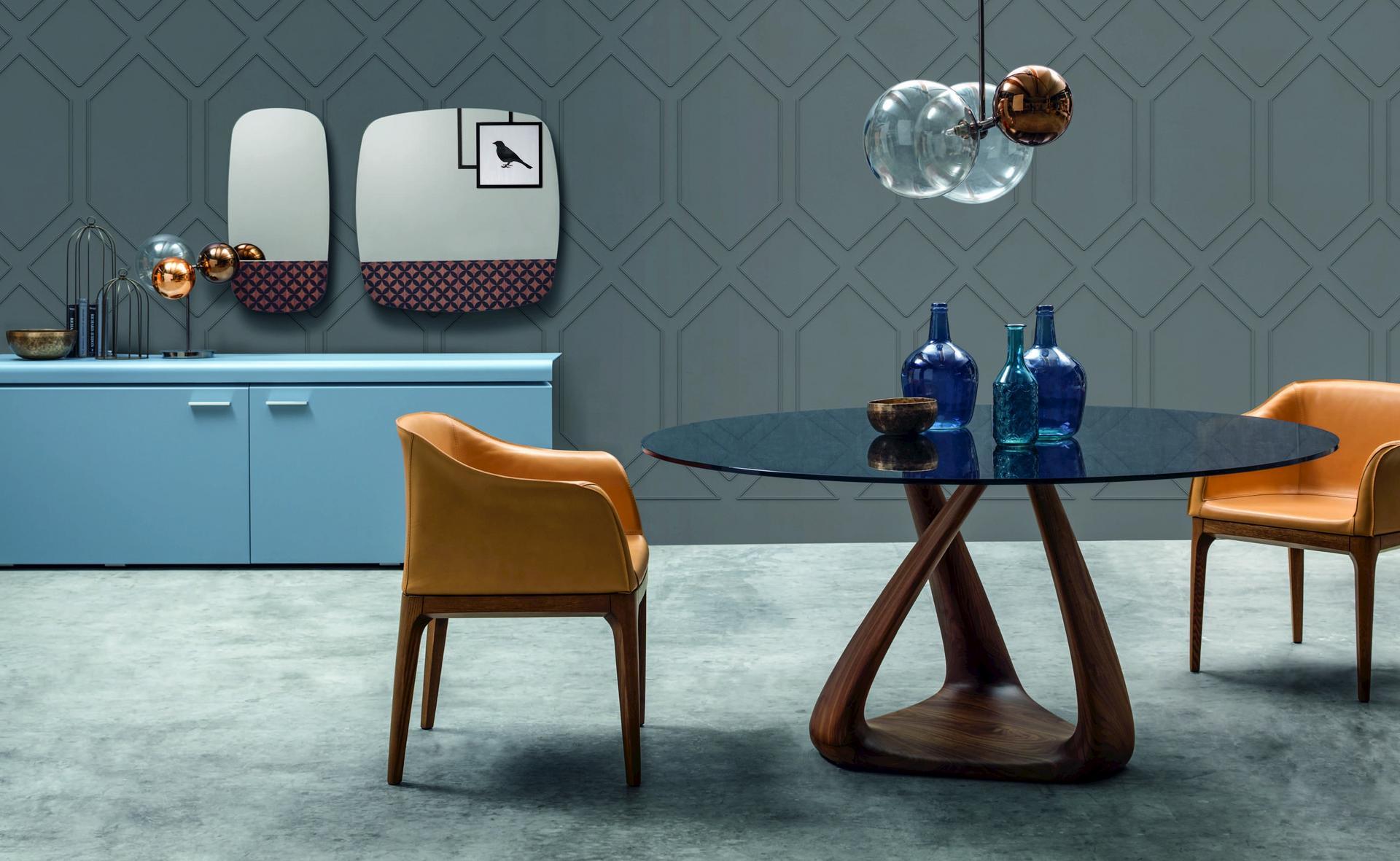 Round wood and glass table | Rizoma by Tonin Casa