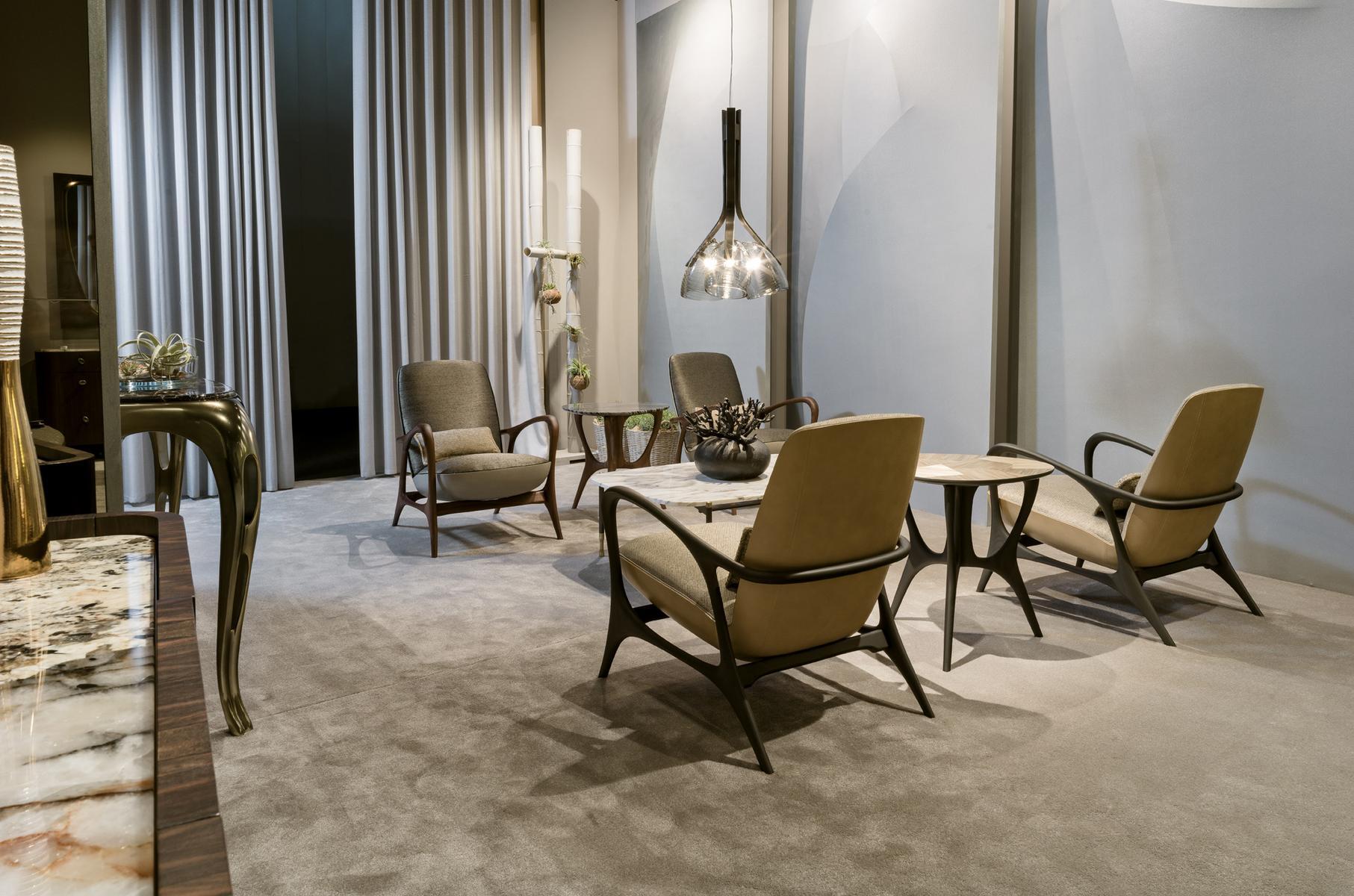 Upholstered high-back fabric armchair with armrests | Rea by Ezio Bellotti