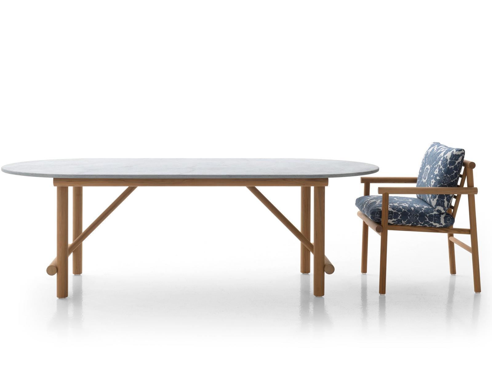 Oval solid wood and Serpentine stone garden table | Ayana by B&B Italia