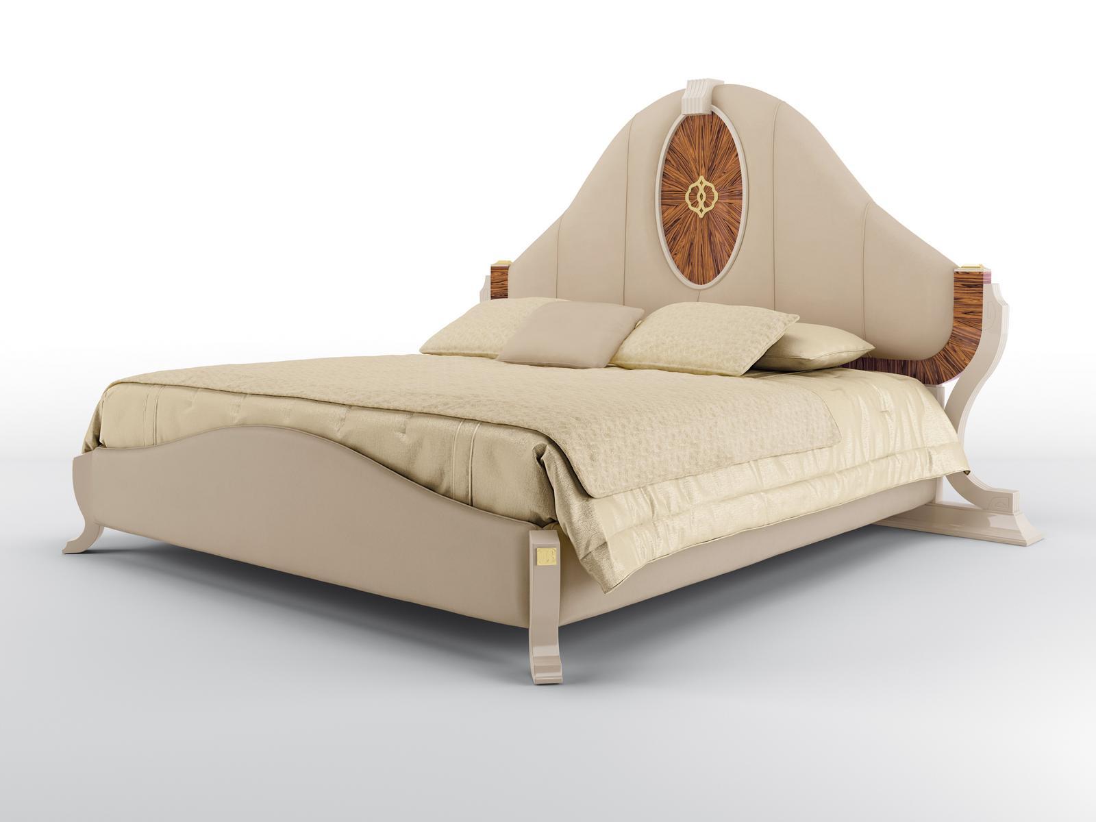 Upholstered bed with headboard in velvet and rosewood | Hermes by Bruno Zampa