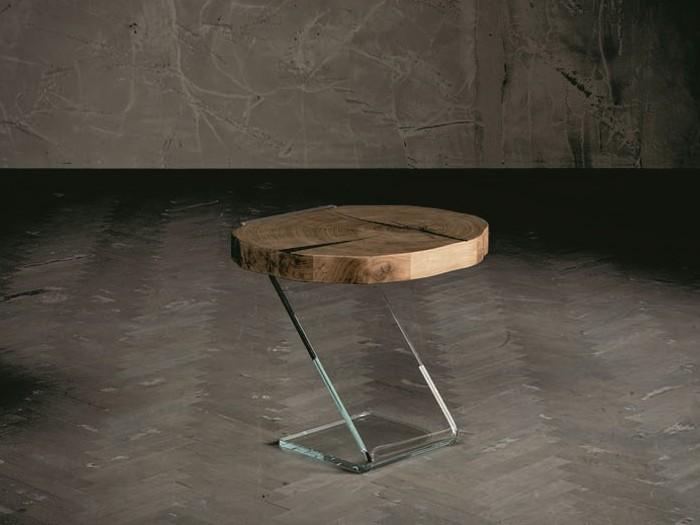 Round wood and glass bedside table | Leaf 7171/7174 by Altacorte