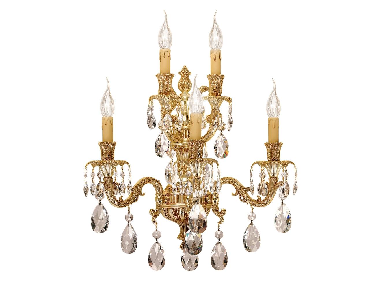 French Gold wall light with pear shape Schoeler crystals | Caesar 798/a5-sh/g by Possoni Illuminazione