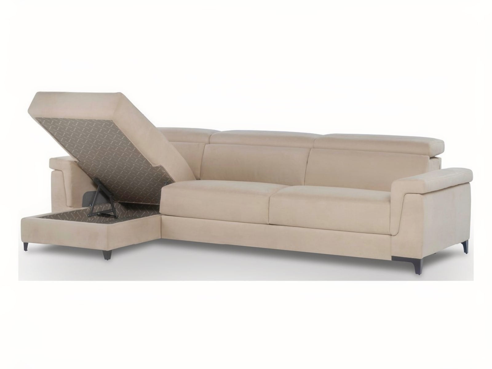 Modular sofa with customizable armrests, combines a bed, recliner, and chaise-longue for versatile living and relaxation, in a minimalist design that suits any decor. | Eclettico by Calia Italia