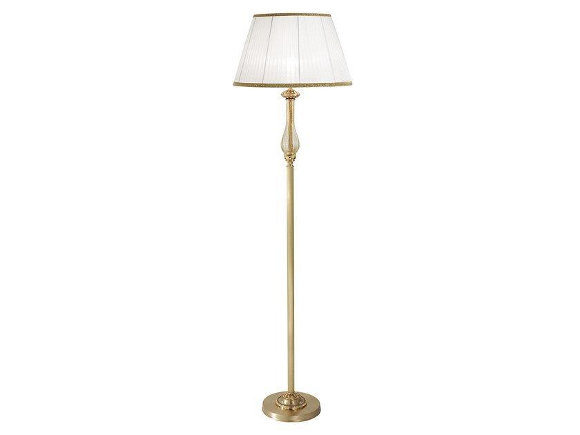 French gold table lamp with amber crackle glass and shade | Amanda 227/p by Possoni Illuminazione