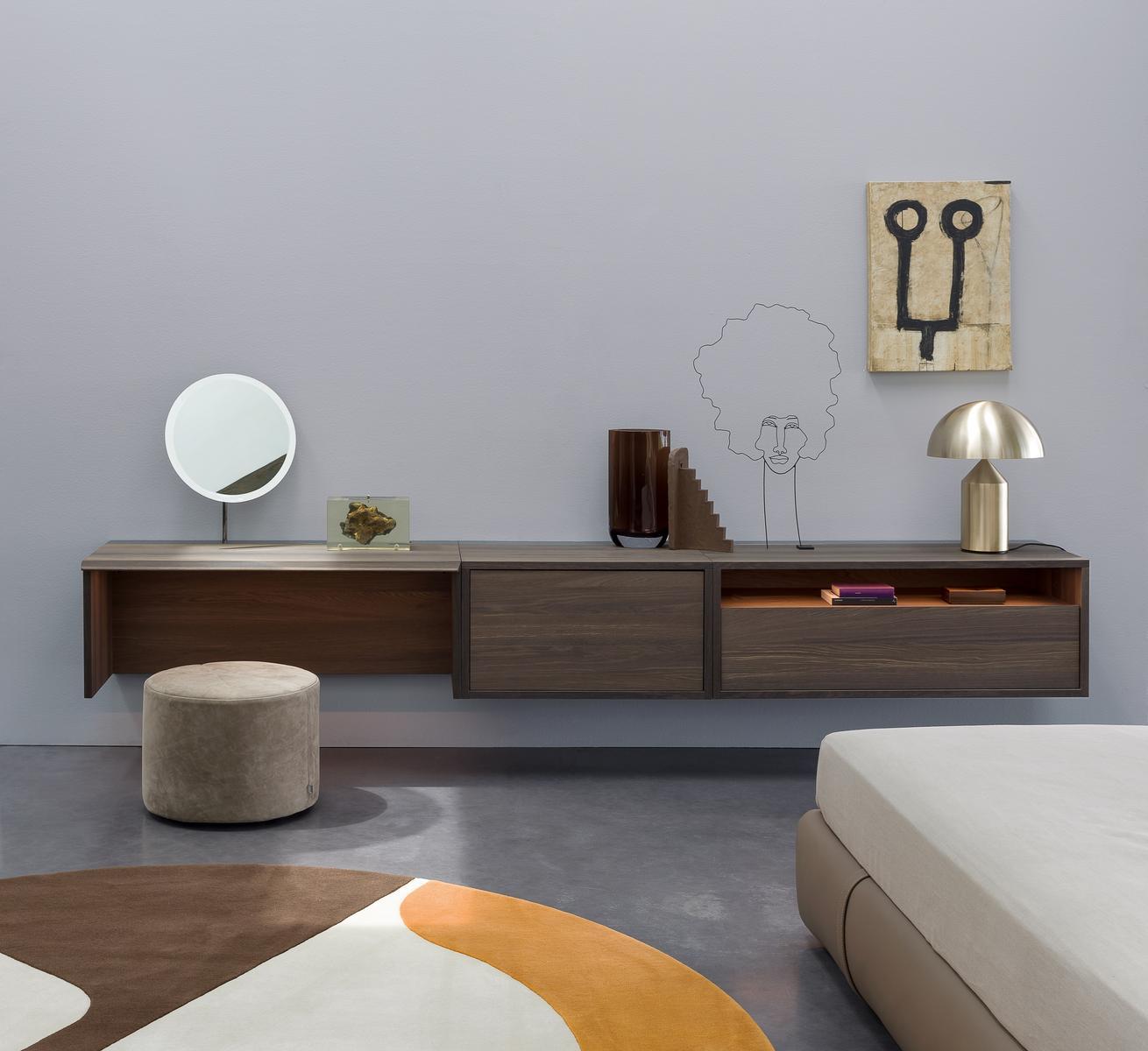 Sectional wall-mounted wooden storage wall | C-system by Flou