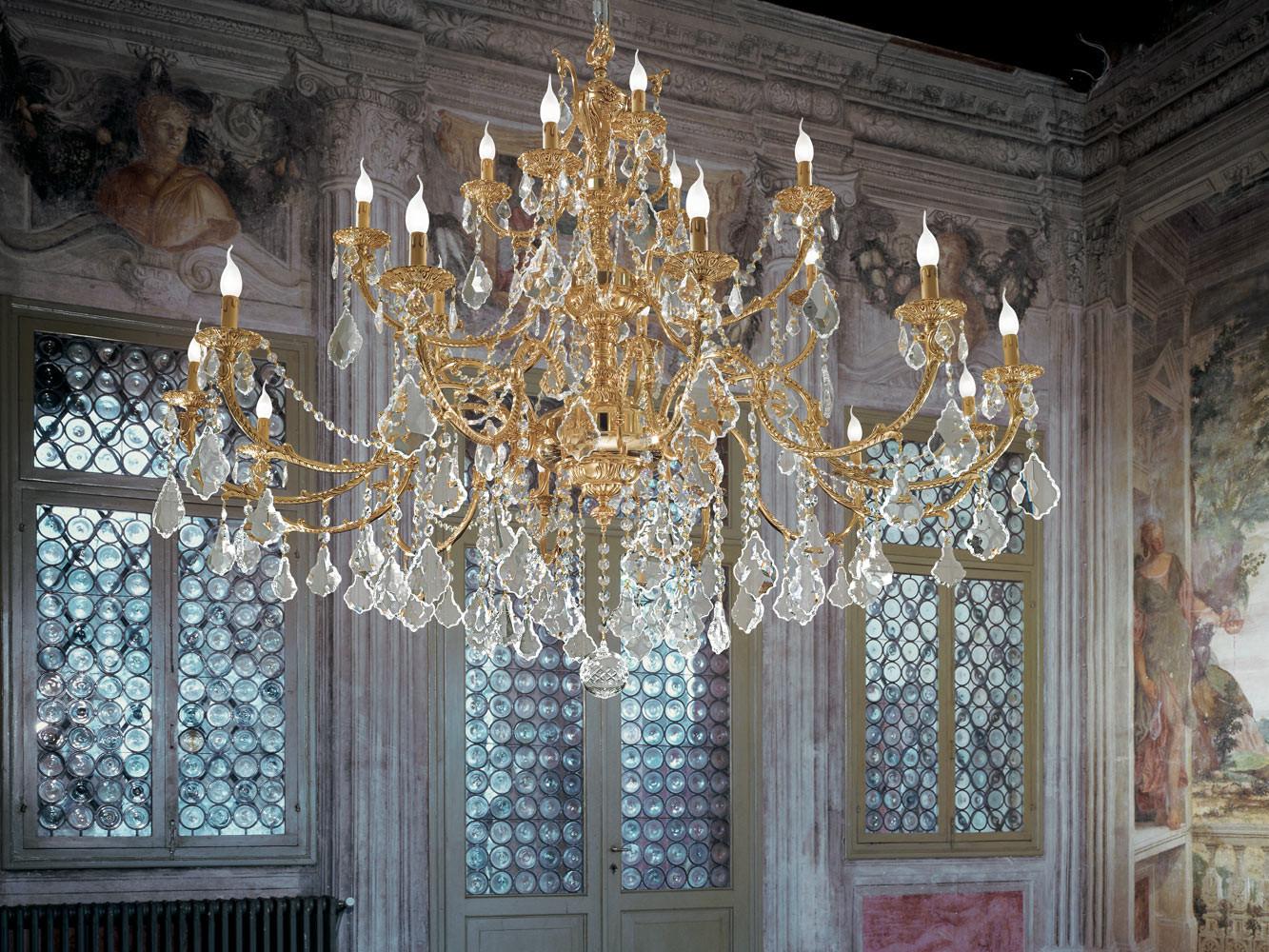 French Gold chandelier with Schoeler crystals | Ermes 099/21-sh/p by Possoni Illuminazione