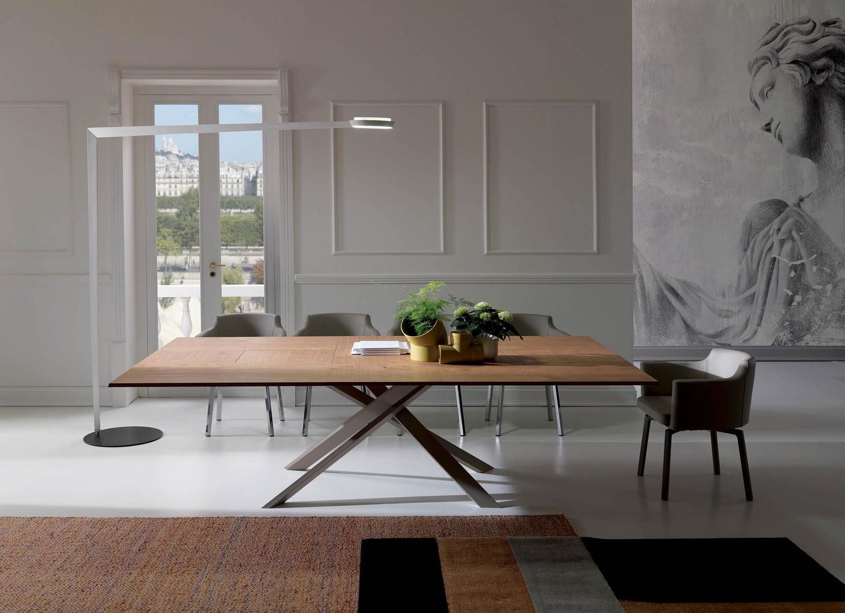 Extending rectangular steel and wood table | 4x4 by Ozzio Italia