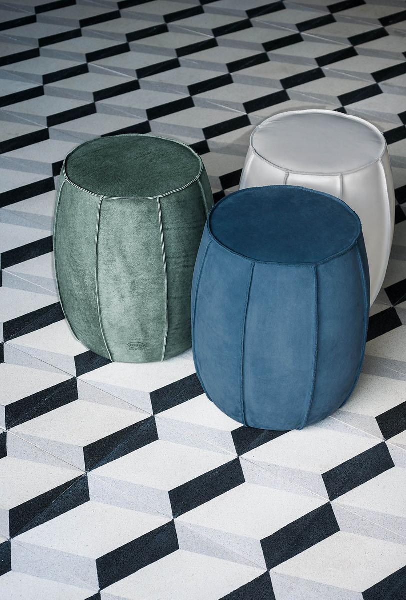 Upholstered round leather pouf | Bongo by Baxter