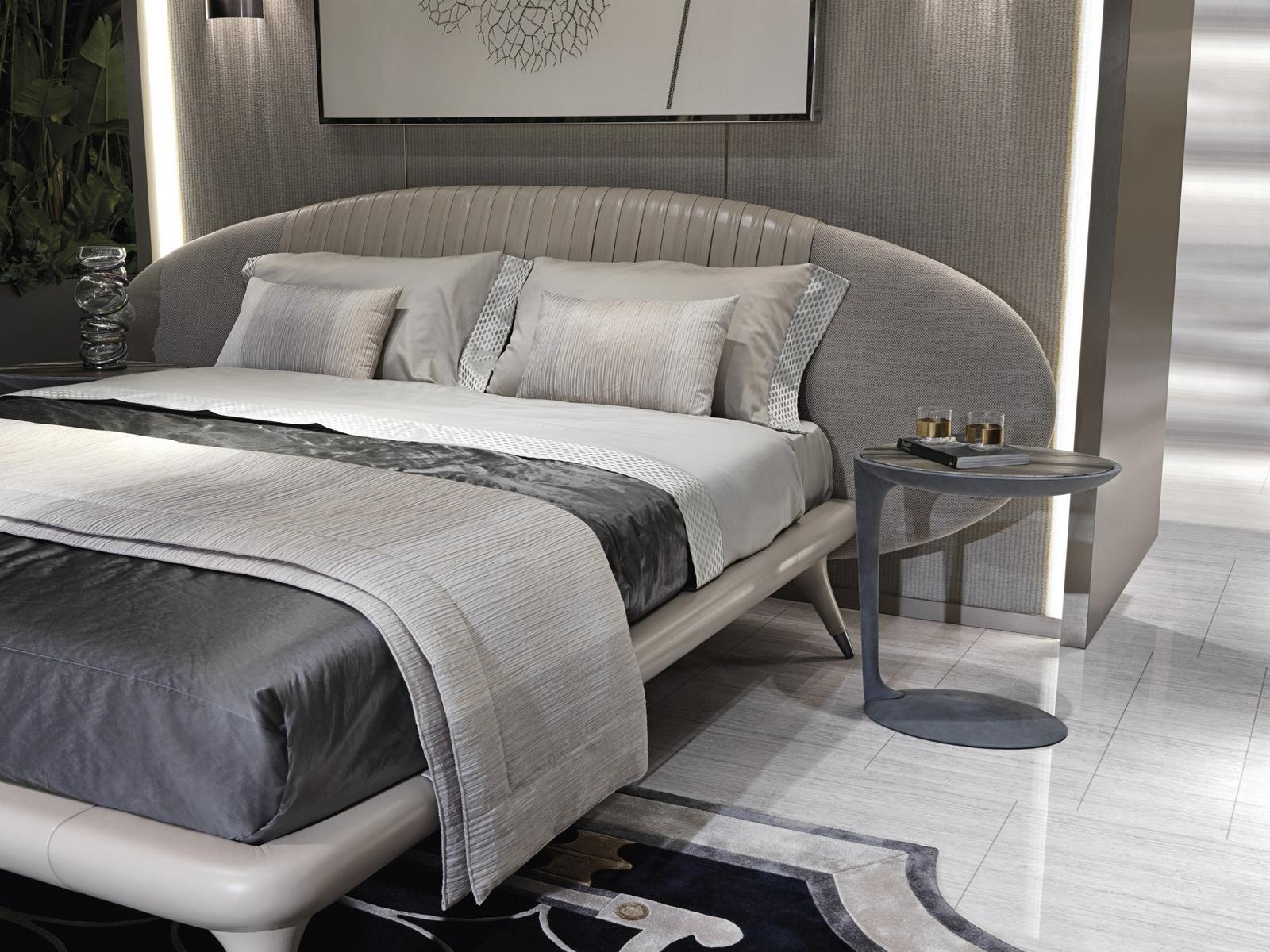 Upholstered leather double bed | Princess by Visionnair