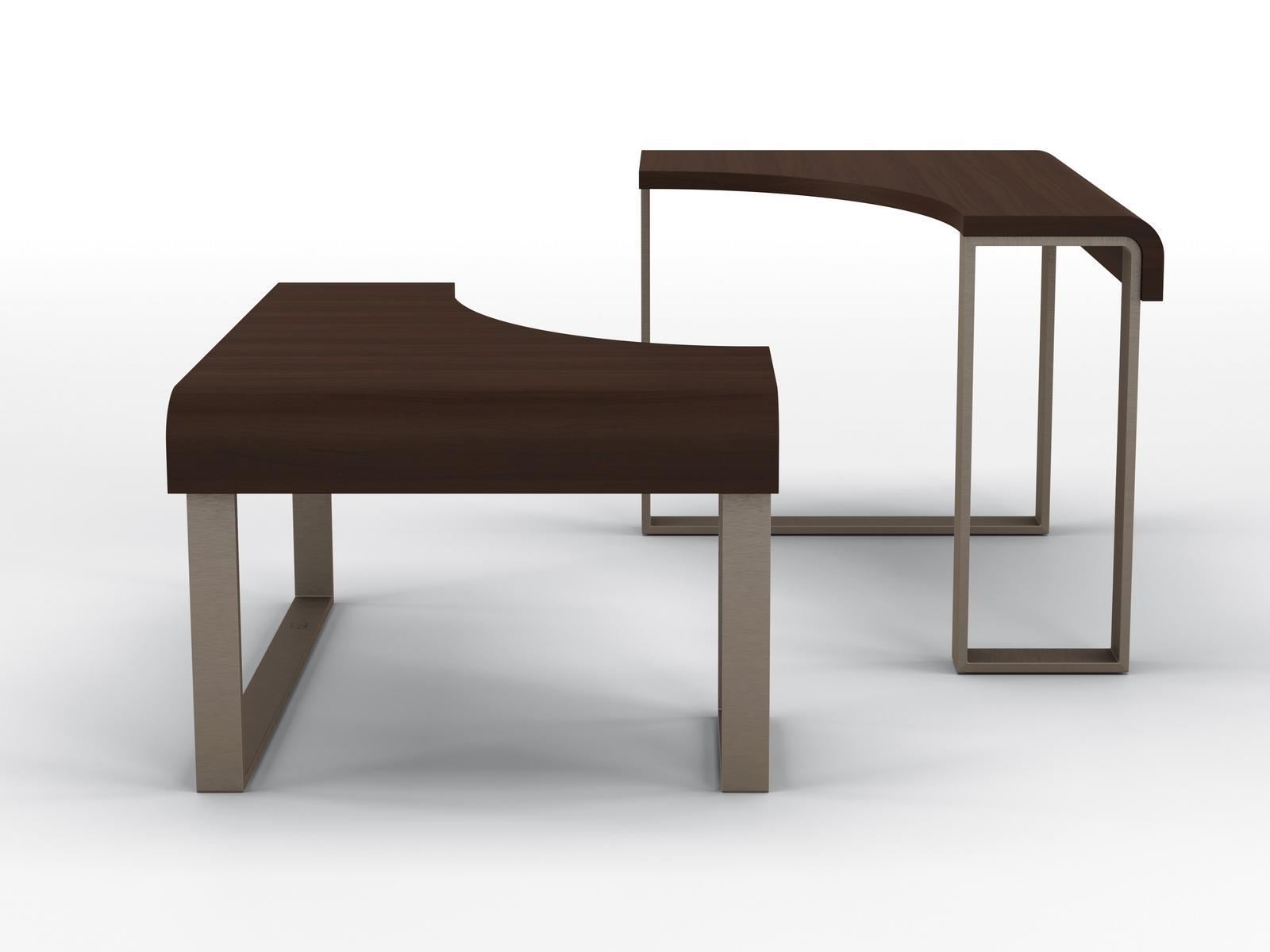 Triangular metal side table and walnut top | Tulip by Bruno Zampa