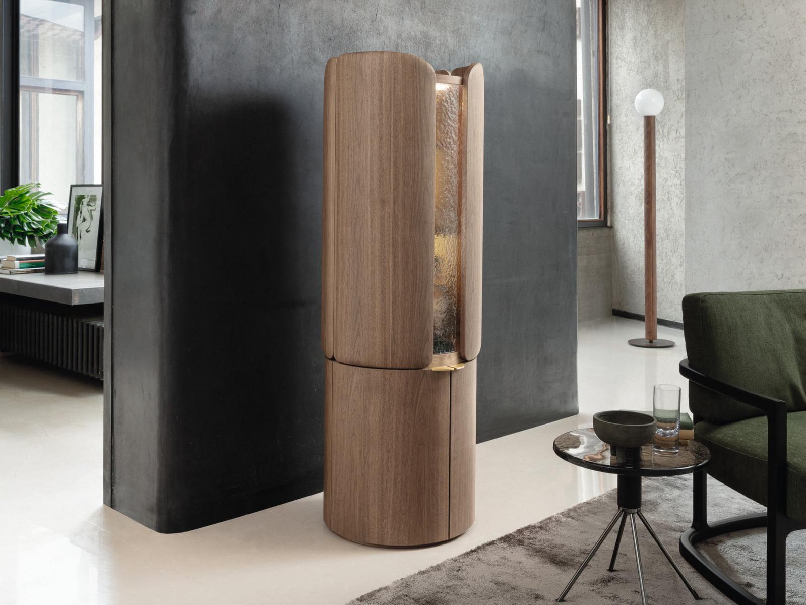 Walnut bar cabinet with integrated lighting | Mary by Porada