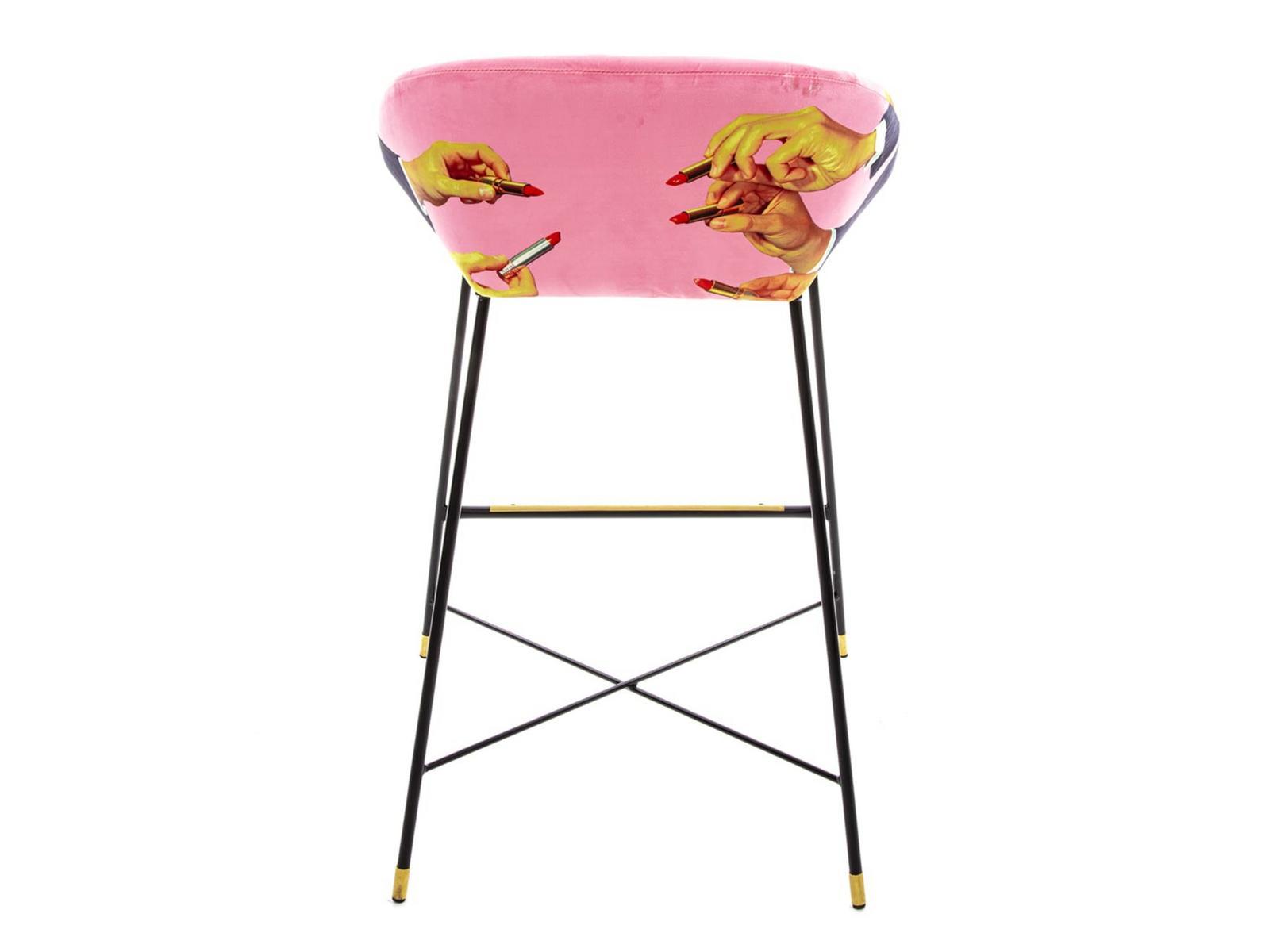 High fabric stool with back | Pink Lipsticks by Seletti