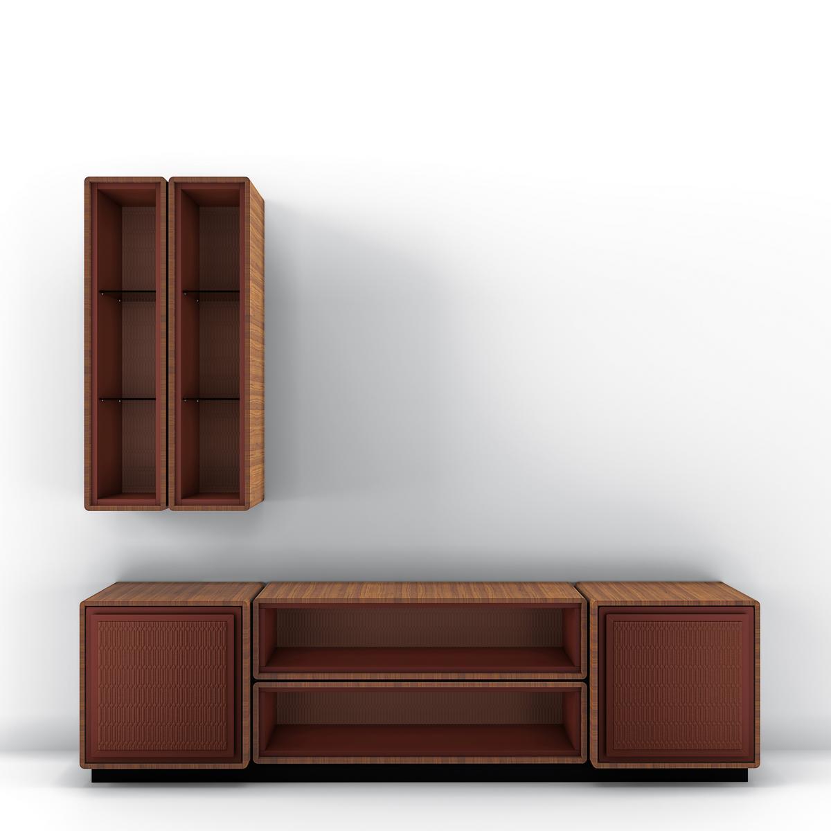 Modular walnut TV cabinet with doors | Dedalo by Bruno Zampa