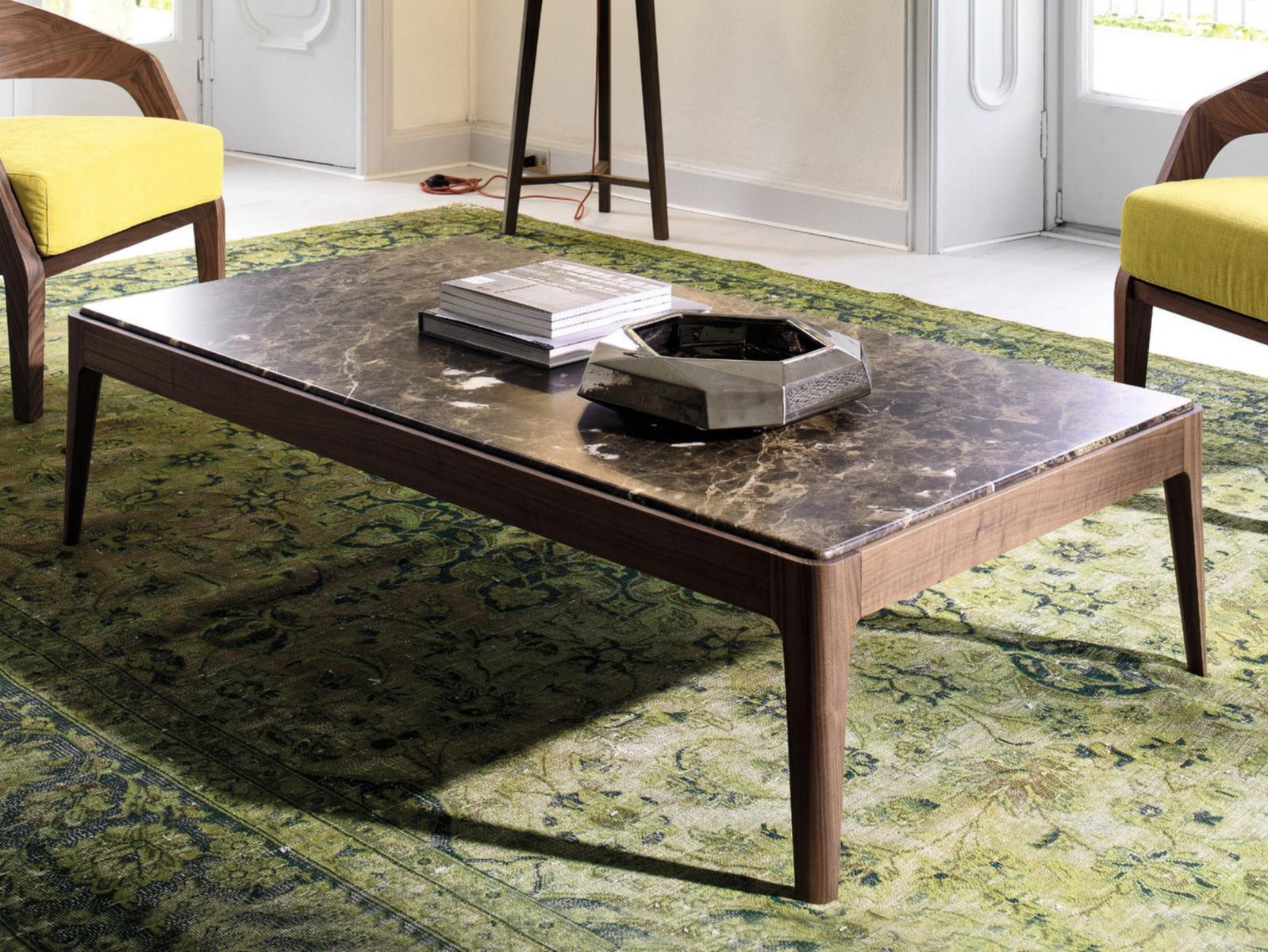 Rectangular walnut coffee table and marble top | Ziggy by Porada