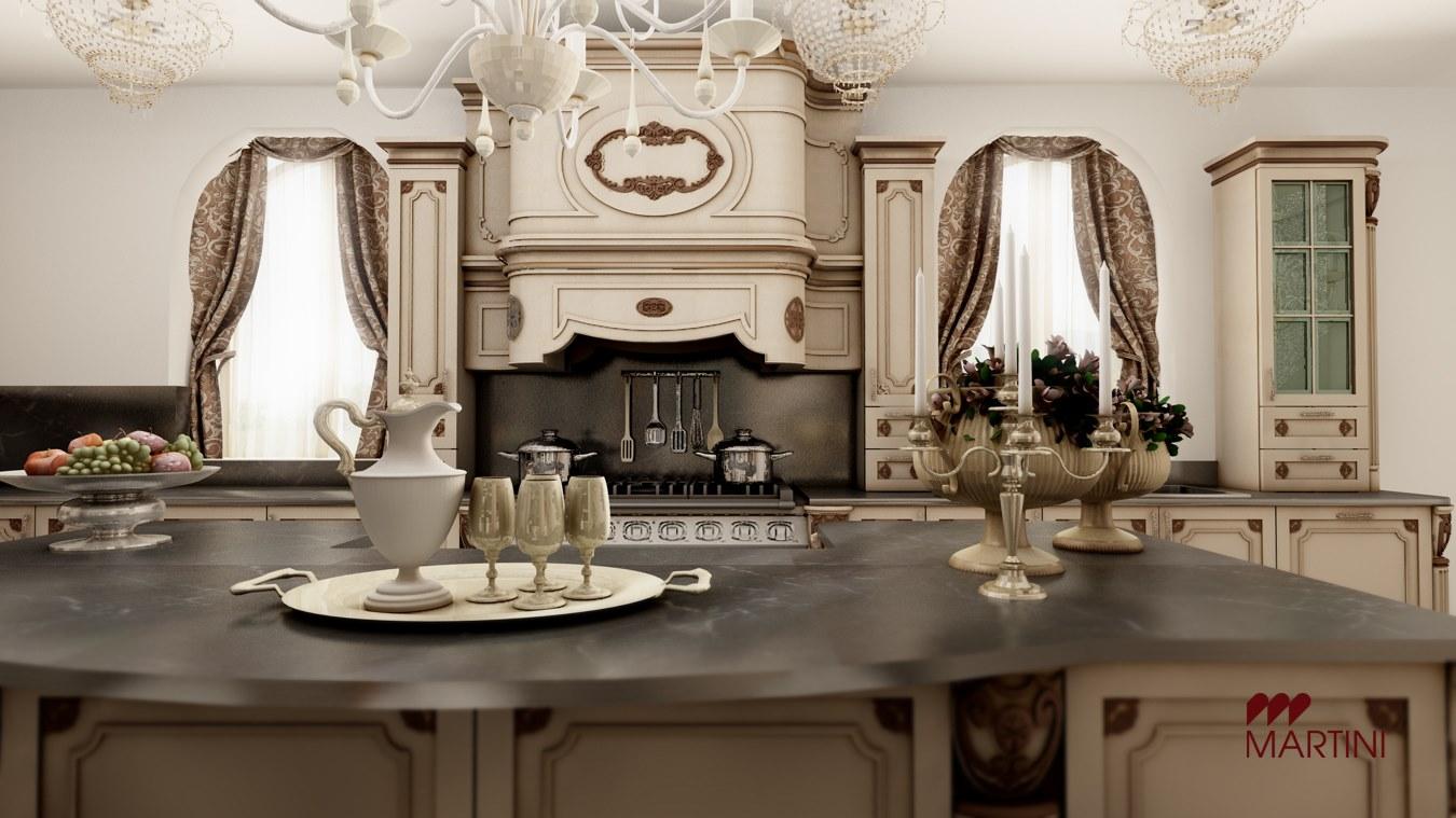 Custom solid wood kitchen with island Martini interiors New York