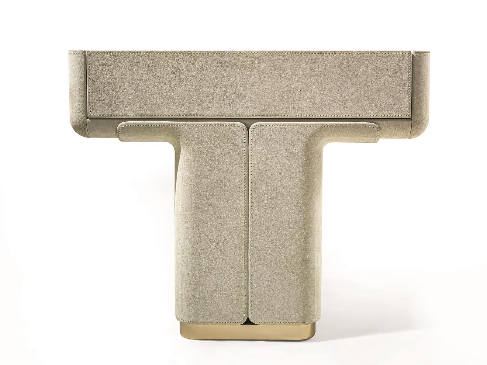 Rectangular leather bedside table with doors | Do by Longhi