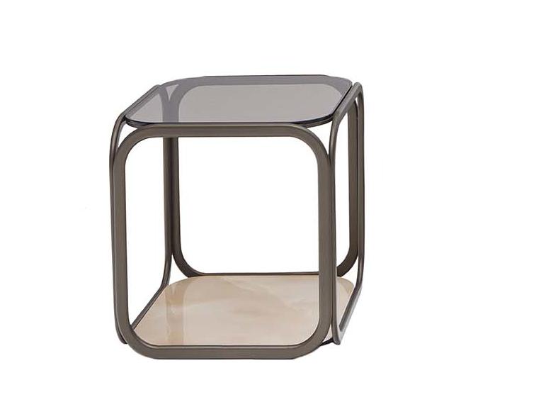 Square high metal side table with glass top and marble base | Remind by Tonin Casa