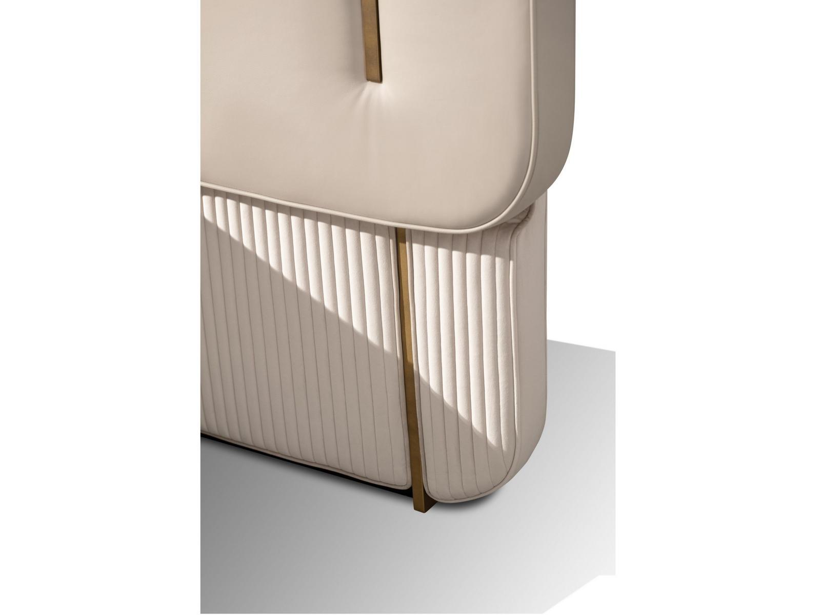 Upholstered leather and velvet bed with high headboard | Papillon by Carpanese home