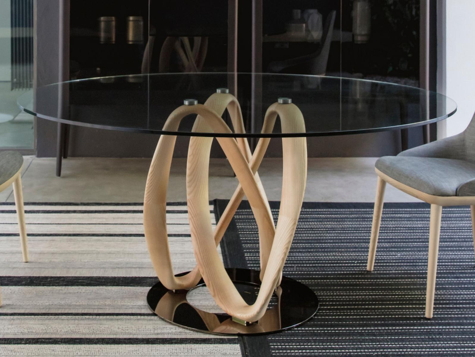 Round solid wood table and crystal top | Infinity by Porada