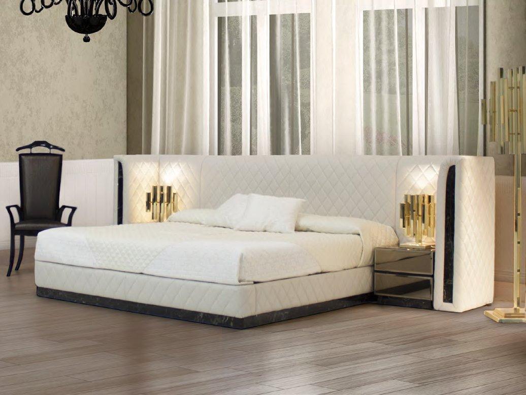Leather double bed with upholstered headboard | Royal by Formitalia