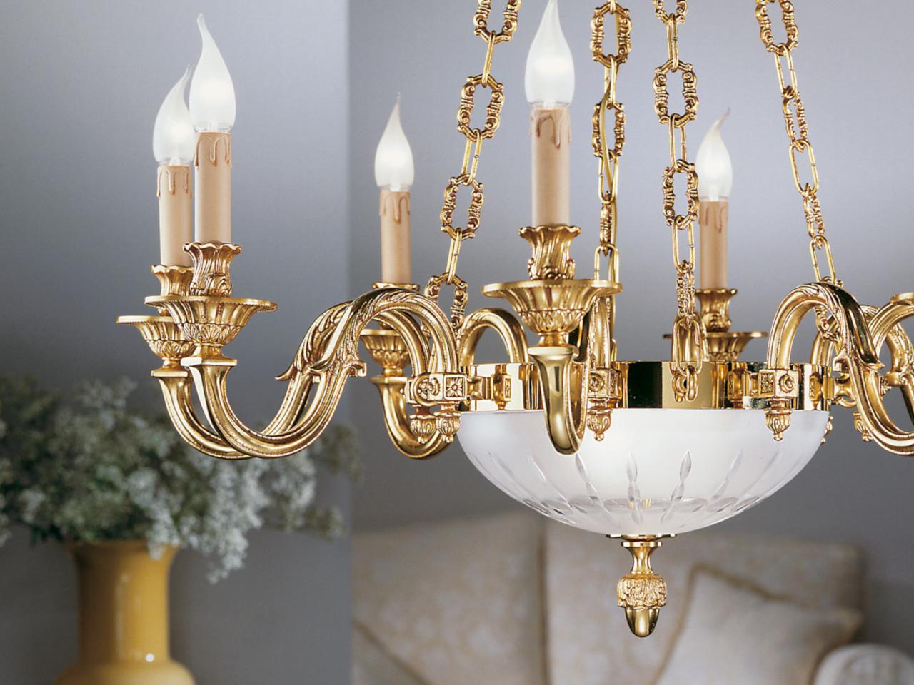 French gold chandelier with hand cut satin glass | Meg 518/8+2 by Possoni Illuminazione