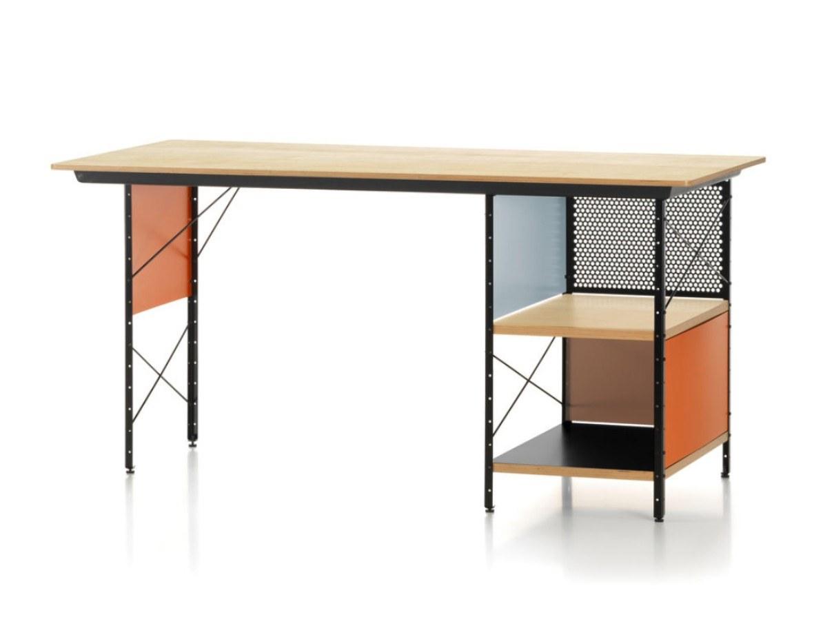 Rectangular aluminium and wood writing desk with bookcase | Eames Desk Unit Edu by Vitra