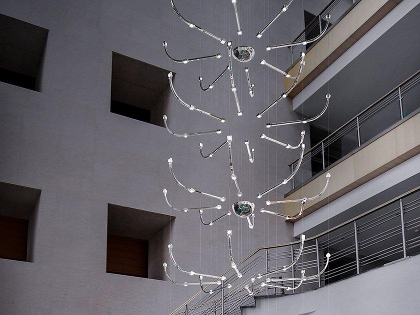 LED metal pendant lamp with crystals | Raqam P3 by Masiero
