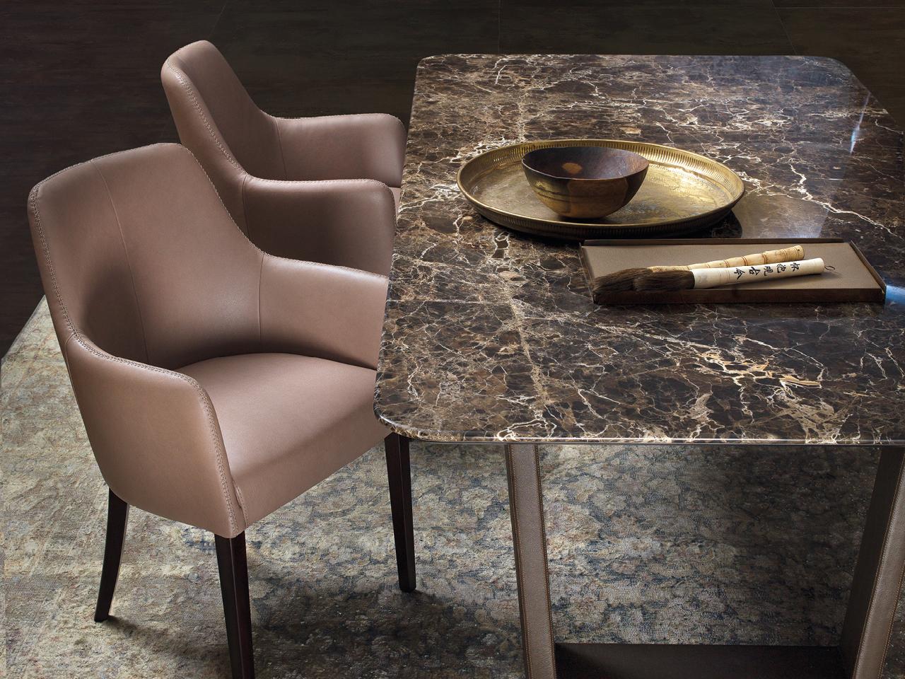 Upholstered leather chair with armrests | Emily by Borzalino