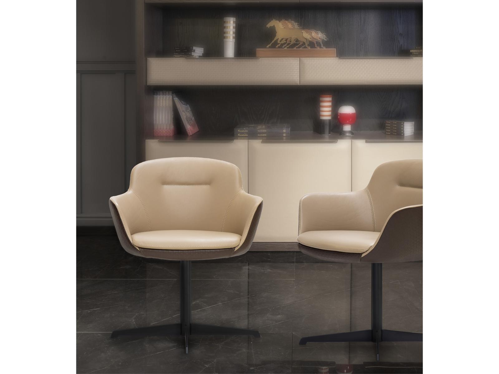 Swivel Deerskin easy chair with 4-spoke base | Kowloon by Formitalia